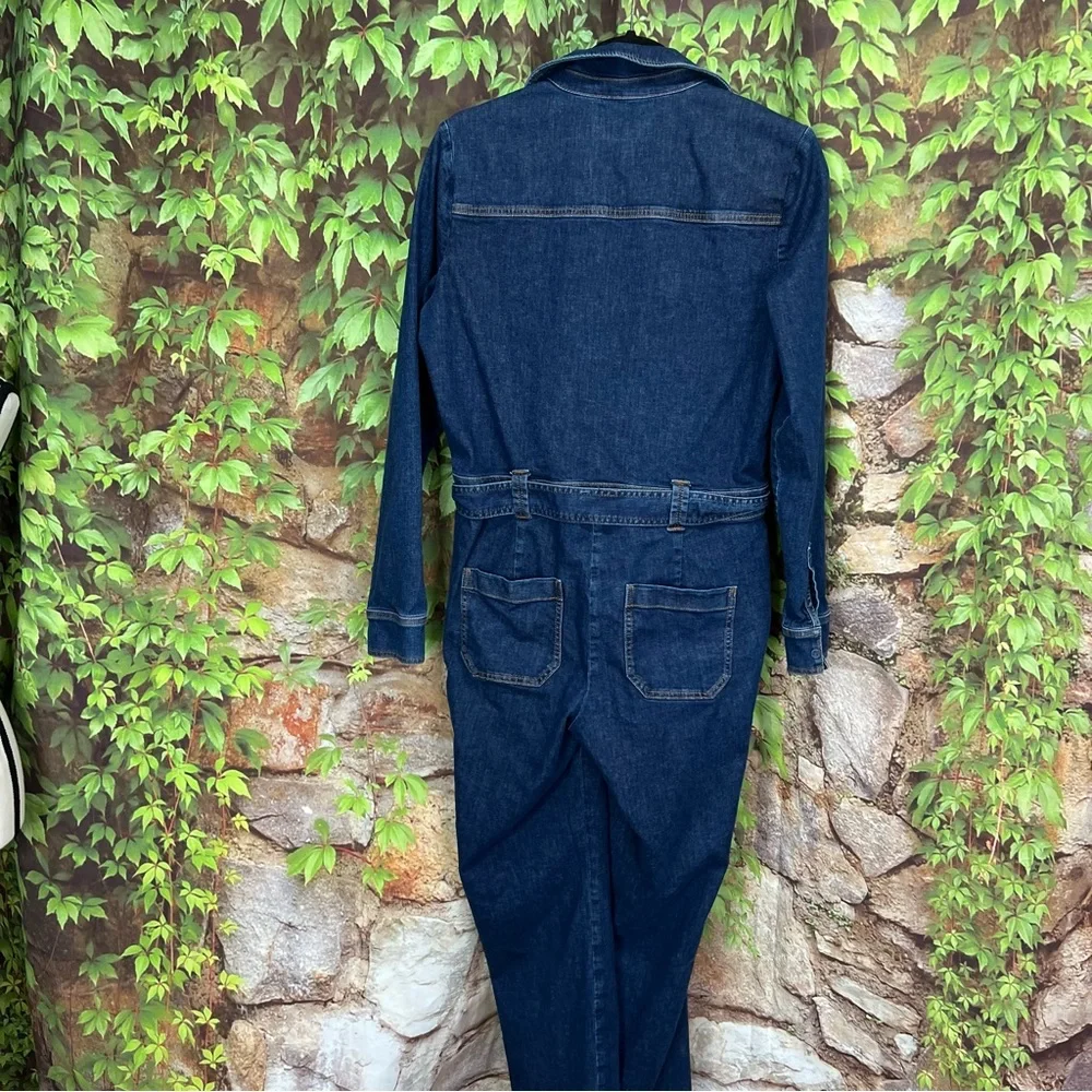 BODEN Coastal Cowgirl Southwestern Style Dark Wash Denim Zip Front Jumpsuit, 4R - Picture 8 of 14